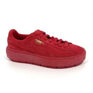 Puma Platform Trace Sneakers Womens Size 6.5 Red Suede Leather Lace-Up Shoes